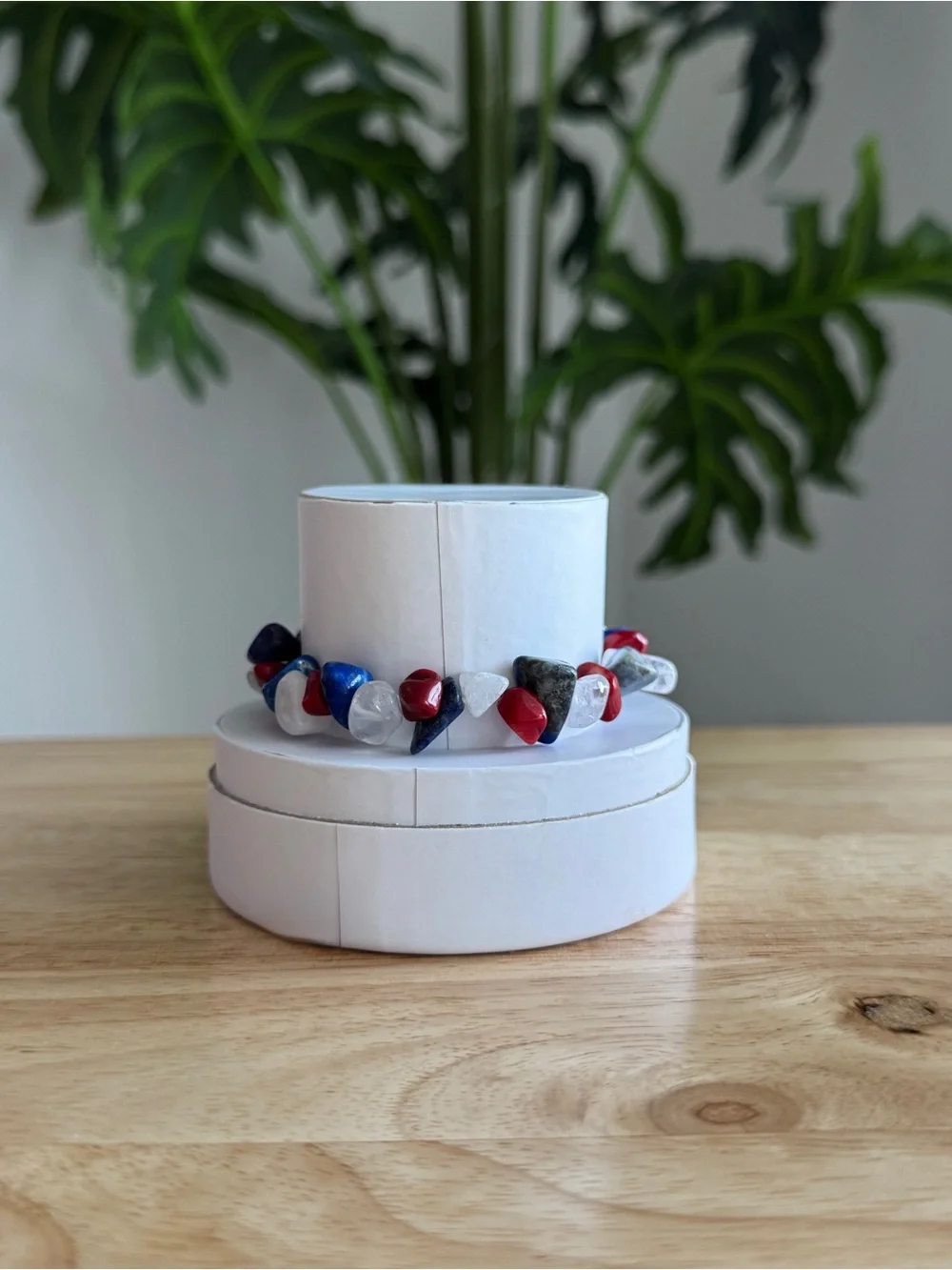 Red White & Blue Natural Stone Chip Stretch Bracelet Patriotic | Ryze Party